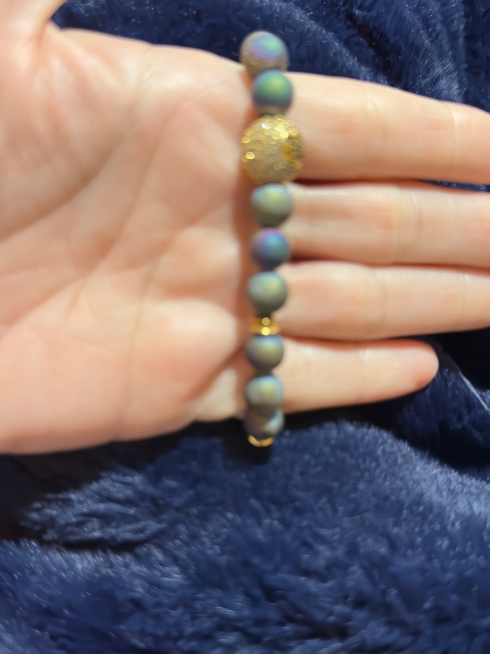 Rustic Cuff Matte Iridescent Bead Bracelet with Gold Accent